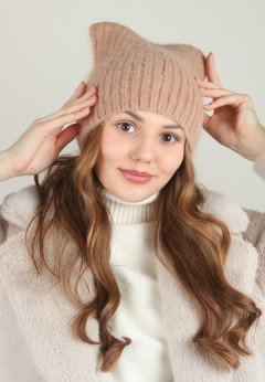 Вязаная женская шапка K-C HOHW 11523 1A кэмел
