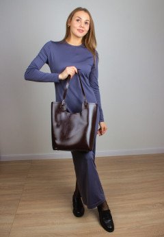 Комплект: сумка-шоппер и косметичка коричневого цвета Baden XQ019-05