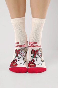 Женские носки с новогодним принтом CLEVER Д2565 меланж беж