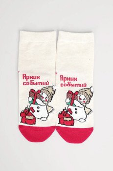 Женские носки с новогодним принтом CLEVER Д2565 меланж беж