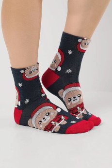 Женские носки с новогодним принтом CLEVER Д2556 т.зелен