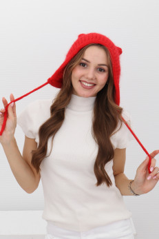 Короткий женский капор с ушками K-C HOHW 05923 1A красн